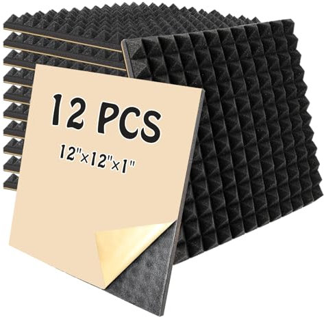 12 Stück Akustikschaumstoff Selbstklebend, Schallschutzmatte, Pyramidenschaumstoff, für Aufnahmestudios,Gaming,Büros Schalldämmung 30 x 30 x 2.5cm (12)