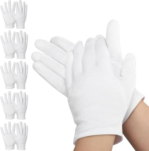 Einfa Gants en Coton Blanc - 10 Pièces (5 Paires) Petit Cotton Gloves pour les Mains Sèches - S 20cm Gants Femme pour Travail Manutention Porteur - Blancs Coton de Soins