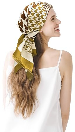 Townssilk Foulard in seta 100% da gelso da donna 90x90 cm, certificato OEKO-TEX, lussuoso e liscio come la seta, sciarpa/foulard, accessorio di moda quadrato, Houndstooth, 90x90cm