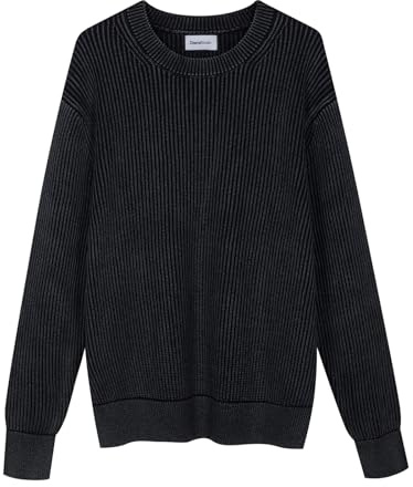 Diana Studio - Girocollo trattato a Mano in 100% Cotone a Maniche Lunghe, Uomo, Nero, Taglia L