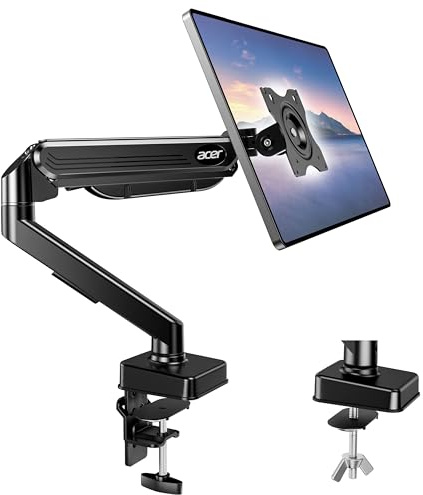Acer Single Monitor Arm Desk Mount for 17-34 Inch Screen, Gas Spring Monitor Arm Load 4.4-19.8 lbs, Height Adjustable Desk Stand Mount with Tilt Swivel Rotate, VESA 75/100mm, C-Clamp/Grommet Base