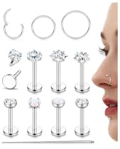 Morfetto 18G Helix Piercings Chirurgenstahl Silber Nasenpiercing Ring Stecker Lippenpiercing Studs Stahl,Nasenstecker,Creolen,Ringe,Opal,Tragus,Helix,Lippenpiercing-Schmuck S18G-6MM