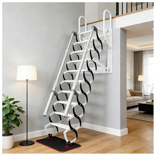 Scala retrattile a parete, scala per soppalco con braccioli, 11 gradini (2,95-3,05 m), scala retrattile larga 69 cm (11 gradini)