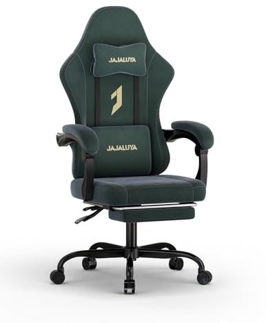 JAJALUYA Gaming Chair Ergonomic Computer Chair with Footrest, Gaming Chairs for Adults, Reclining Pc Gamer Chairs with Headrest and Lumbar Support,Suede material, Max load 350LBS (Green)