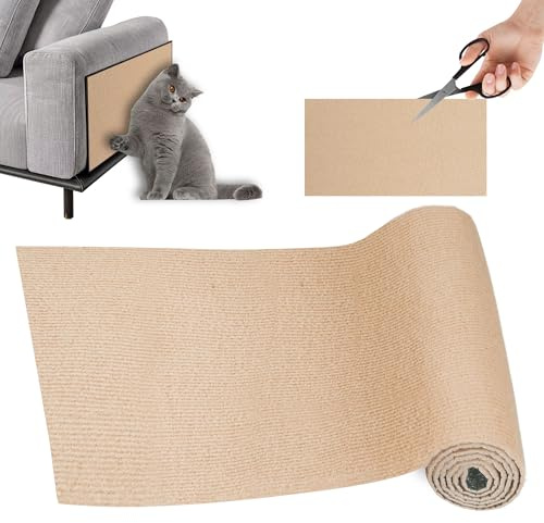 ZIENZENGYA Klösmatta självhäftande, klösmatta kattvägg, gör-det-själv återanvändbar kattmatta, självhäftande, 100 x 30 cm, perfekt för soffor, möbler och väggar (kaki)