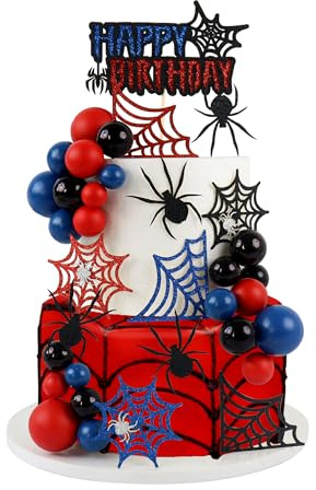 Blumomon 1 gruppo di ragni ragnatela palla decorazione torta spider web decorazione torta buona fortuna compleanno decorazione torta picks baby ragazzi ragazze bambini festa di compleanno