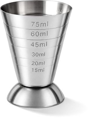 2 vasos medidores de cóctel de acero inoxidable para ginebra, whisky, alcohol, barra de alta calidad con 6 marcas de medición de licores, 75 ml