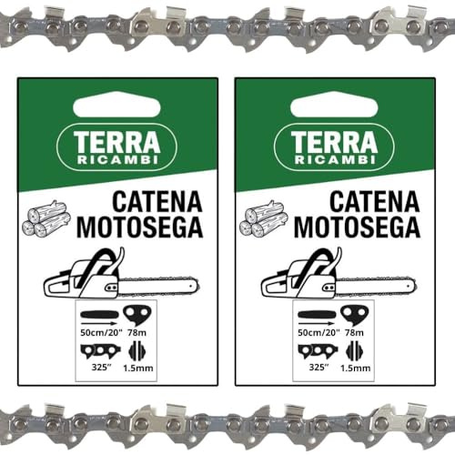 Set 2 Catene Motosega 325” 1.5mm – 78 Maglie per Barra 50cm/20 – Basso Contraccolpo, Alta Durata – Qualità Tedesca Terra Ricambi – Per Uso Agricolo, Forestale e Fai da te.