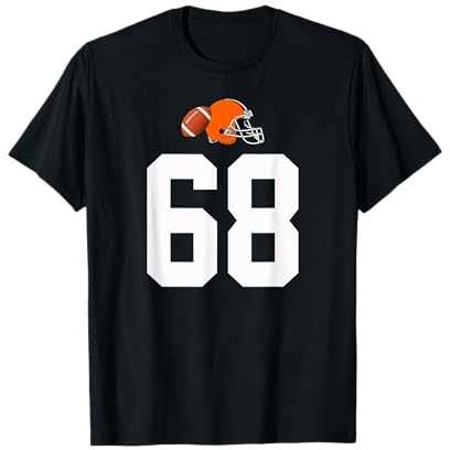 Americano Fútbol Casco Estilo Vintage Número 68 Camiseta