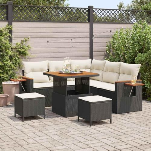 Frdhee Lot de 8 meubles de balcon, canapé de jardin, avec coussins, en polyrotin, groupe de bancs d'angle, pour balcon, terrasse, cour arrière