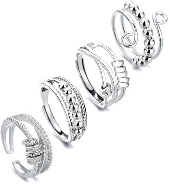 KBRPEY 4 stycken vridbara anti-stressringar justerbara stämningsringar med roterande motiv stjärnor månen sol för lugnande för kvinnor och män