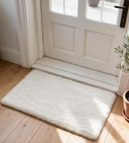 VOFUSHON Alfombra Borde Cama 60 x 90 cm Crema Suave Lavable