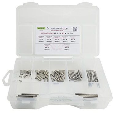 Sortiment/Set Edelstahl Madenschrauben DIN 913 - M3 - VA A2 V2A - Gewindestifte mit Kegelkuppe - 130 Teile