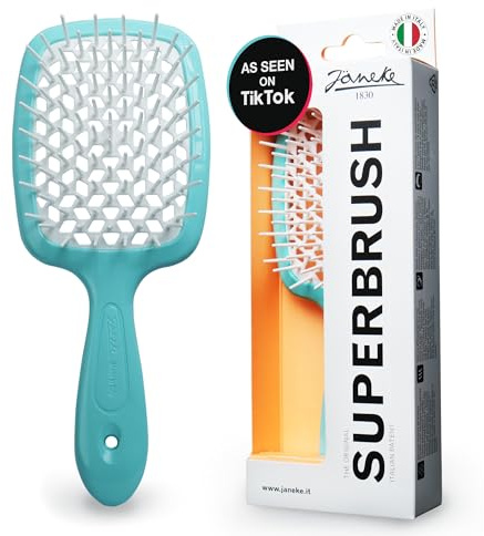 Janeke Original Patented Superbrush Detangler Brush Anti-static Hairbrush Easy For Wet or Dry Use Flexible with Nylon Bristle Great for All Hair Types - Long Thick Curly (Tiffany)