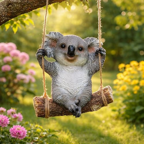 Garden Mile® Swinging Koala Bear Animal Resin Garden Statues Outdoor Indoor Tree Hanging Garden Ornaments Home Decorations Novelty Gift Idea for Garden Lawn Patio Porch Weatherproof (23 x 20 x 10cm)