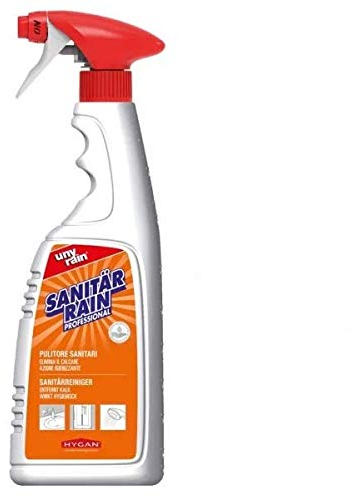 Blanc HYGIENIC saurer Profi-Spezialreiniger & Entkalker unyrain SANITÄR RAIN, 6x 750 ml – sehr ergiebiger und materialschonender Badreiniger, Hygienereiniger in der Sprühflasche