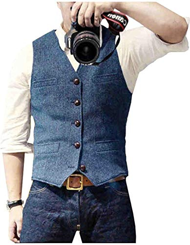 Traje de los hombres Tweed Chaleco Espiga Formal Vestido Chaleco Lana Slim Fit Vintage