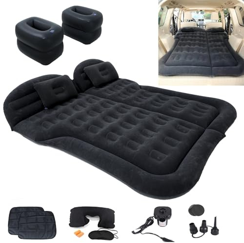 Onirii SUV Air Mattress Bed,Thickened Flocking Flocking Travel Camping Bed with 2 Pillows & Air Pump,Portable Inflatable Car Sleeping Mattress for SUV Trunk and Rear Seat
