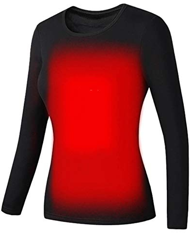 Battnot Beheizbare Unterwäsche Damen, Beheizte Thermo-Langarmshirt Elektrische Heizunterwäsche Elektrisch Beheizte Langarm T-Shirts Waschbare Elektrisch Beheizte Thermooberweste (Ohne Powerbank)