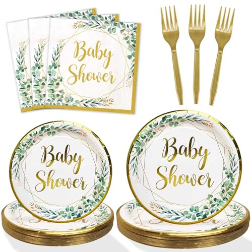 Heboland 100Pcs Sage Green Baby Shower Decorations Neutral for 25 Guests - Boy & Girl Baby Shower Plates Cups and Napkins Reusable Cutlery Set for Kids Party Table Decorations