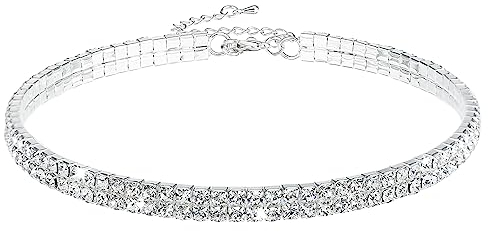 Yolev Choker Silber 2 Drainage Diamant Halsketten Silberne Strass Choker Halskette Funkelnde Kristall Halsband Damen Schmuck Hochzeit Party Abschlussball Accessoires für Braut Mädchen