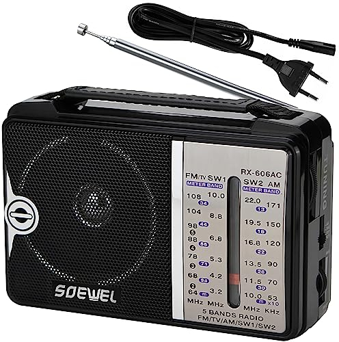Retoo Radio Portable, 3 Fréquences AM, FM, SW, Traditionnelle, Vintage, Rétro, Radio de Cuisine avec câble ou Batterie, pour la Cuisine, Le Salon, Le Bureau, Taille Moyenne 155 x 55 x 100 mm, Noir