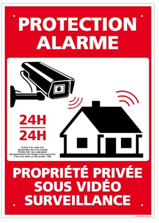 Signalétique.biz France - Panneau Protection Alarme, Propriété Privée Sous Vidéo Surveillance Pvc 1 Mm - 210 X 300 Mm Signalisation Rectangulaire Prépercée Avec Kit De Fixation Fabrication Française