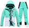 ALSOGO Damen Skijacke & Skihose Set Skianzug 2 teilig Schneeanzug Wasserdicht Warm Winterjacke mit Abnehmbare Kapuzen zum Skifahren Snowboarden Schneejacke Schneehose TY133BUW Grün M