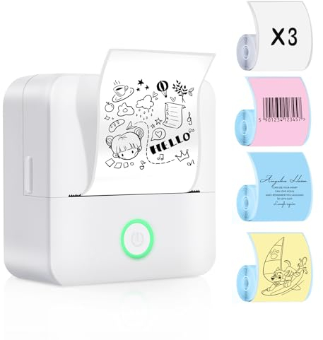Lovcoyo Etikettendrucker Selbstklebend, Etikettendrucker Bluetooth, 2 Roll Etikettiergerät Mini Label Printer Ettikettiergeraet Labeldrucker (X6+6Roll, Weiß)