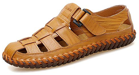 Moodeng Sandales Homme Cuir d'été Fermé Sandales de plage sportives de randonnée pour hommes