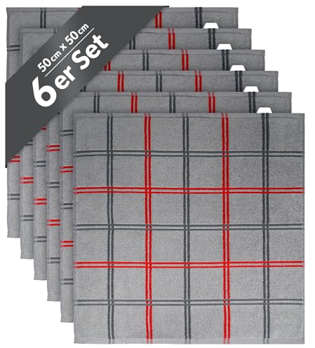 Lashuma Küche Handtücher Grau - Stein, Lyon 6er Set Frottee Spültücher 50x50 cm