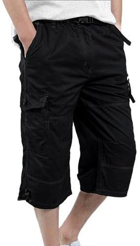 DUOLUVA Pantalon cargo de travail pour homme avec poches cargo, pantalon trois-quarts, avec fermeture éclair, coupe universelle (sans ceinture), Noir , 3XL