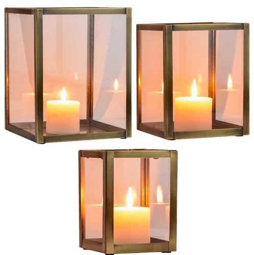Marrakesch 3er Set Skandinavische Deko Windlichter Glas 27cm groß beige | Windlicht Teelichthalter Souma als Frühling Wohnzimmer Tisch Deko | Exquisite Kerzenständer Dekoration für Teelichter