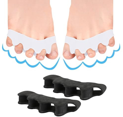 HSYTEK 4 Stück Zehenspreizer Hallux Valgus, Zehenspreizer Silikon die nicht Leicht Reißen, Zehentrenner für Entspannen der Zehen, Unisex-Größe für Erwachsene, Schwarz und Transparente