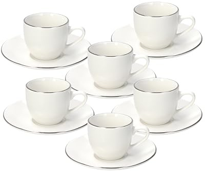 Tognana Juego de 6 tazas de café con platillo, porcelana, color blanco