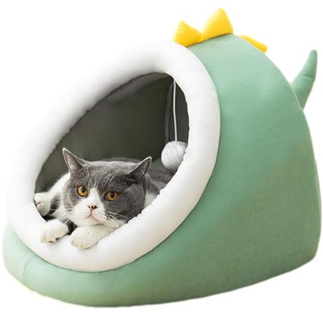 Letti Per Gatti E Cani Interni - Letto Per Gatti | Letto Cuccia Per Gatti | Grotta Di Gatto Casa Peluche Per Dormire | Cesto Per Gatto Semi-Chiuso Con Giocattolo Appeso E Cuscino Rimovibile Lavabile