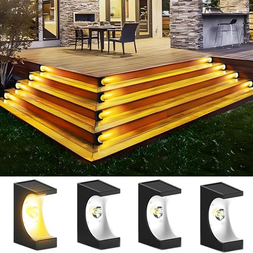 PAIRIER Luces Solares para Escalones en Exteriores, Luces Solares Impermeables IP65 para Escalones en Jardines, Porches, Aceras, Patios y Caminos