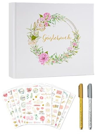 Genérico Bröllopsalbum, bröllopsbok med medföljande pennor, minnespanel för mottagningar, babyshower, födelsedag, förlovning, årsdag och pension