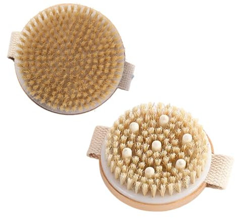 2 Stück Massagebürste, Dry Brush, Dual-Use Trockenbürste mit Natürlichen Borsten, Trockenbürste Körper für Massage, Entfernen Tote Haut Und Cellulite mit Naturborsten