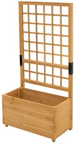 ML Design Jardinière avec Treillis, 67,5x139x36,5 cm, Marron, en Bois d'Epicéa, Bac avec Fond Amovible et Pieds Vissables Réglables en Hauteur, pour Fleurs et Plantes Grimpantes, Balcons Terrasses