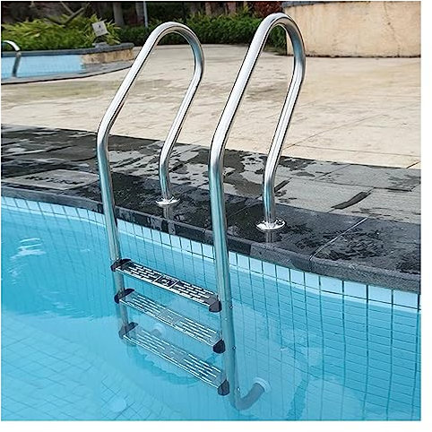 GXXINGIN Escalera de Acero Inoxidable para Piscina, 3 peldaños Antideslizantes con pasamanos Engrosado, Acceso Duradero a Piscinas elevadas, Pared de Tubo de 1,0 mm (Acabado Plateado)