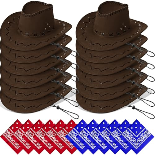 HFZCV 24 Pcs Cowboy Hats with Bandana Western Cowboy Hats Party Pack Costume for Adult Costume Party