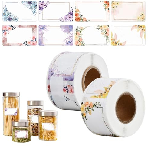 250 PCS Étiquettes à Confiture Stickers, 2 Rouleaux, Etiquettes Autocollantes Bocaux, Autocollant Emballage Cadeau Adhésives Fleurs, Etiquette Prénom Pots Confiture, pour Cuisine Epices Bouteilles