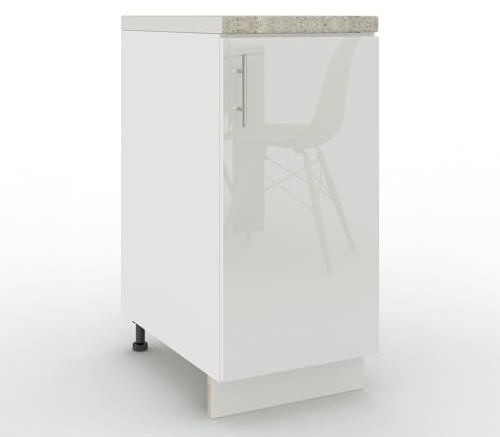 JD Greta Adjustable Kitchen Base Unit - 400mm - Base Cabinet with Door & Worktop - White Gloss