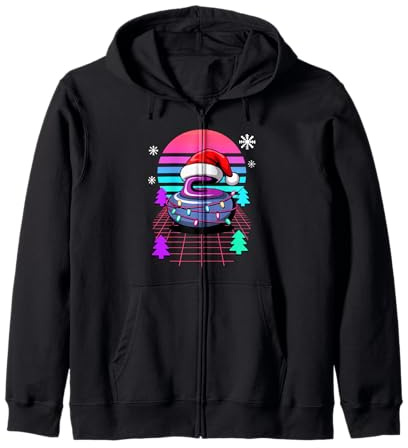 Navidad Synthwave Piedra De Curling Curler Sudadera con Capucha
