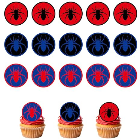 15pcs Edible Cake Toppers, 5cm/2 Inch Round Spider Happy Birthday Edible Cake Decoration Red Cartoon Spider Cakes Decor for Kids Boys Girls Birthday Theme Party (3 Design)