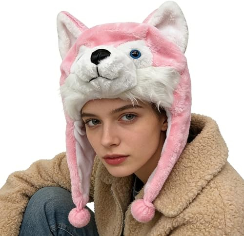 Cappelli a forma di animale per bambini, morbido e caldo, costume da festa in stile cartone animato, con cinghie per le orecchie, cappelli divertenti per bambini, per escursioni, feste