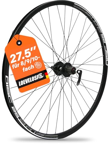 MTB Hinterrad 27,5 Zoll Fahrrad Laufrad - Scheibenbremse 6-Loch - QR 9/10×135 - Shimano HG 8-9-10-11-Fach – Alu Felge & Nabe - 36 Speichen - Schwarz - LOEVELOSI