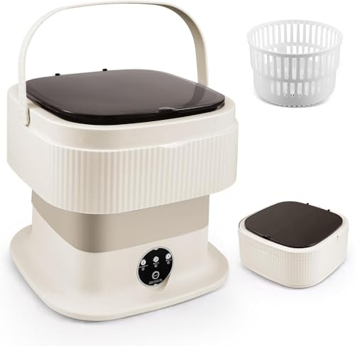 Mini lavatrice, lavatrice pieghevole da 11 litri con funzione centrifuga, lavatrice da viaggio portatile, lavatrice da campeggio mobile per viaggi, studenti, camper (11L-Cachi)