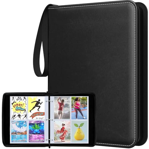 Sigowal Raccoglitore per carte collezionabili a 4 tasche, contiene 400 carte con 50 maniche rimovibili a doppia faccia, organizer per carte da baseball, per ragazzi, ragazze, sport e carte da gioco